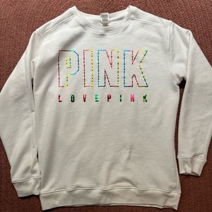 EUC Victoria’s Secret PINK Crewneck Sweatshirt Size Medium 🌈 Graphic Lettering